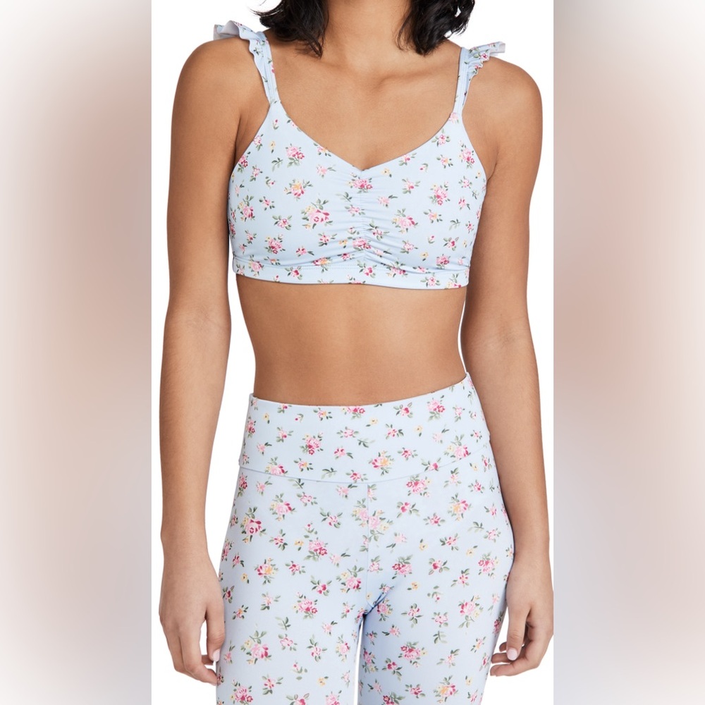 ONZIE SET - Blue floral leggings + ruffle sports bra (S/M)